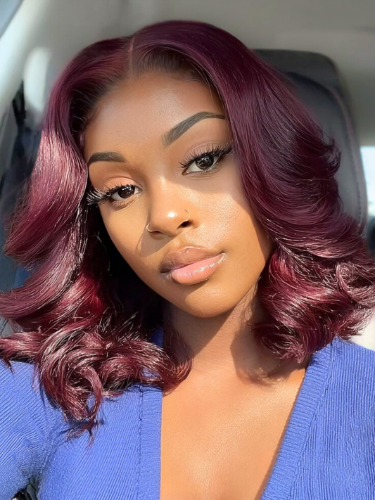 Beautyforever Black Cherry Short Bob Wig with Curtain Fringe 7x5