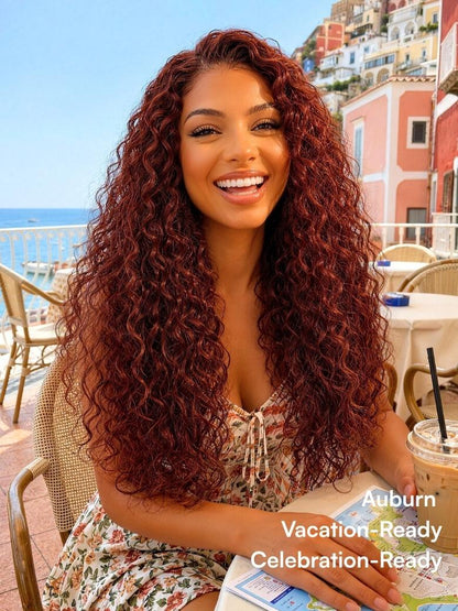 Beautyforever @KIE Reddish Brown Auburn Water Wave Wig 7x5 Bye Bye Knots Glueless Lace Closure Human Hair Wig