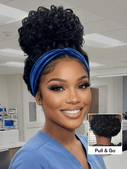 Beautyforever 2-In-1 Switch™ Natural Black Water Wave Breathable Headband Wig with Invisi Drawstring