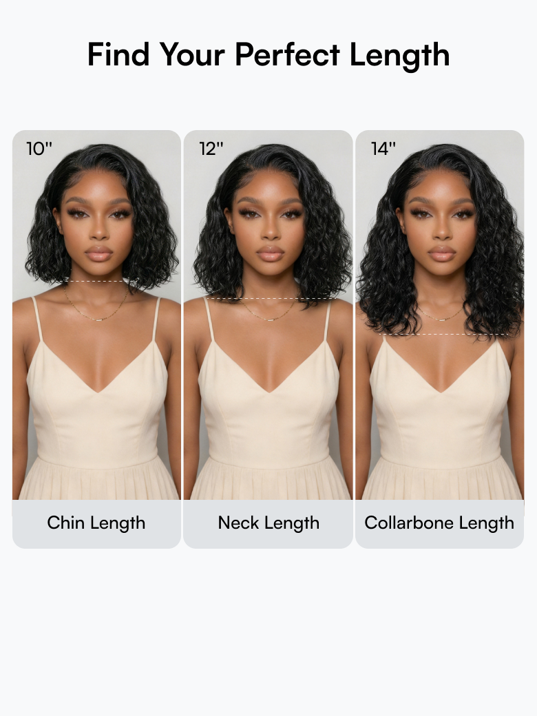 Beautyforever 6x4 Glueless Lace Wig Natural Side Part Short Bob Water Wave Minimalist Lace Human Hair Wig with Drawstring 220% Density